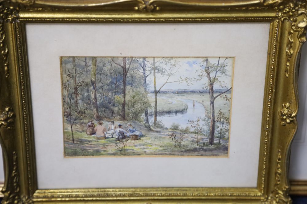 Edmund Thomas Parris (1793-1873), watercolour, Allegorical study, signed, 16 x 11cm, a landscape by W. Newall Johnson, four watercolour